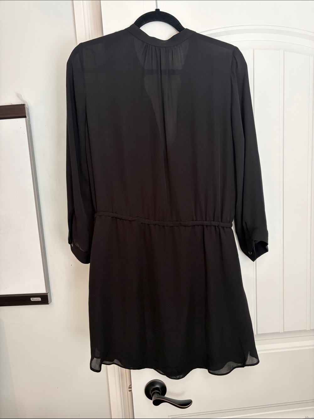 Babaton 100% Silk Black Long-Sleeve Drawstring Dress - Picture 3 of 4
